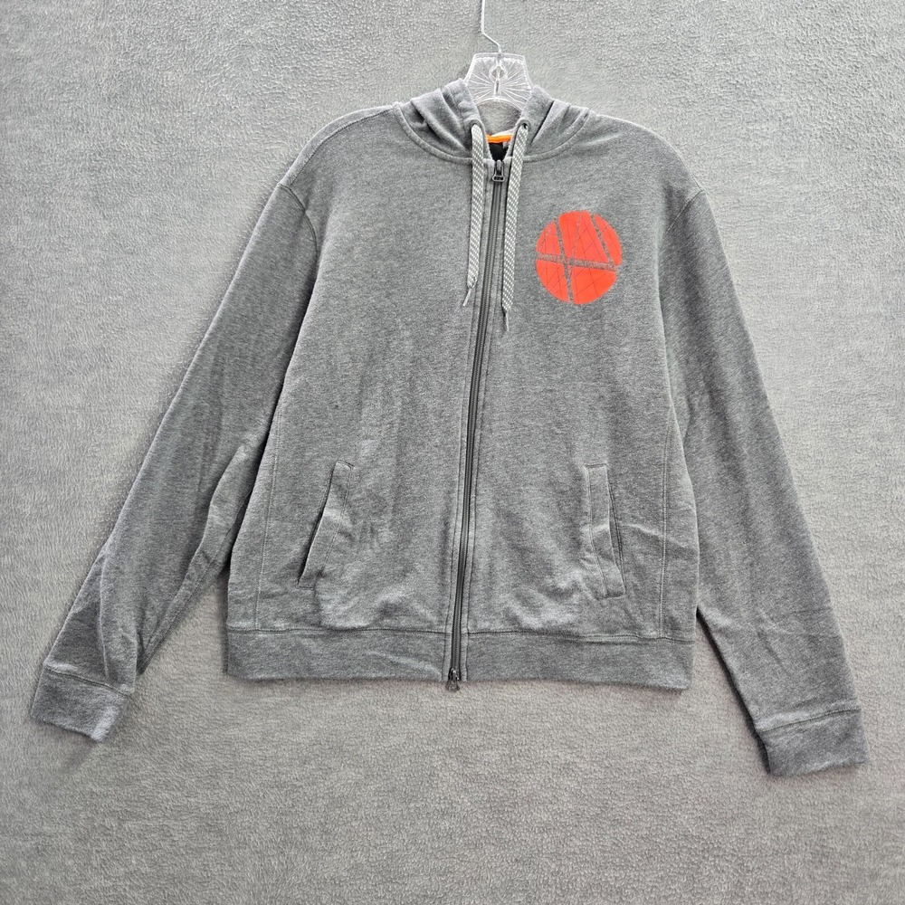 Armani Exchange Men Sweatshirt Small Gray Hoodie Logo Full Zip Drawstring Pocket